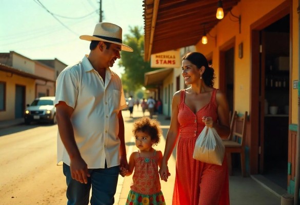 Una familia consiguiendo su pedido mediante las entregas en el negocio local de cocina económica en un establecimiento de comida casera